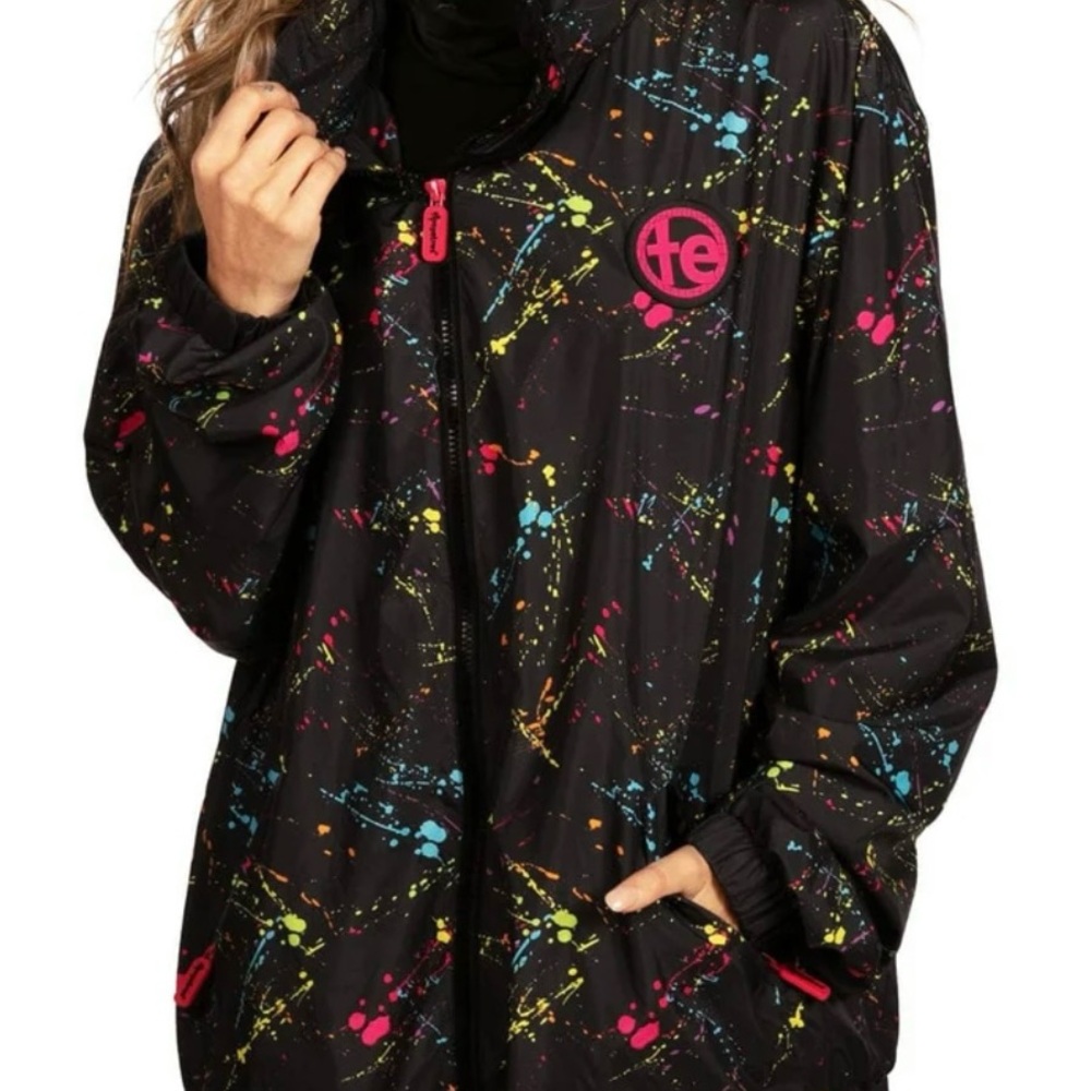 Tipsy Elves Women's Black Windbreaker with Multicolor Splashes